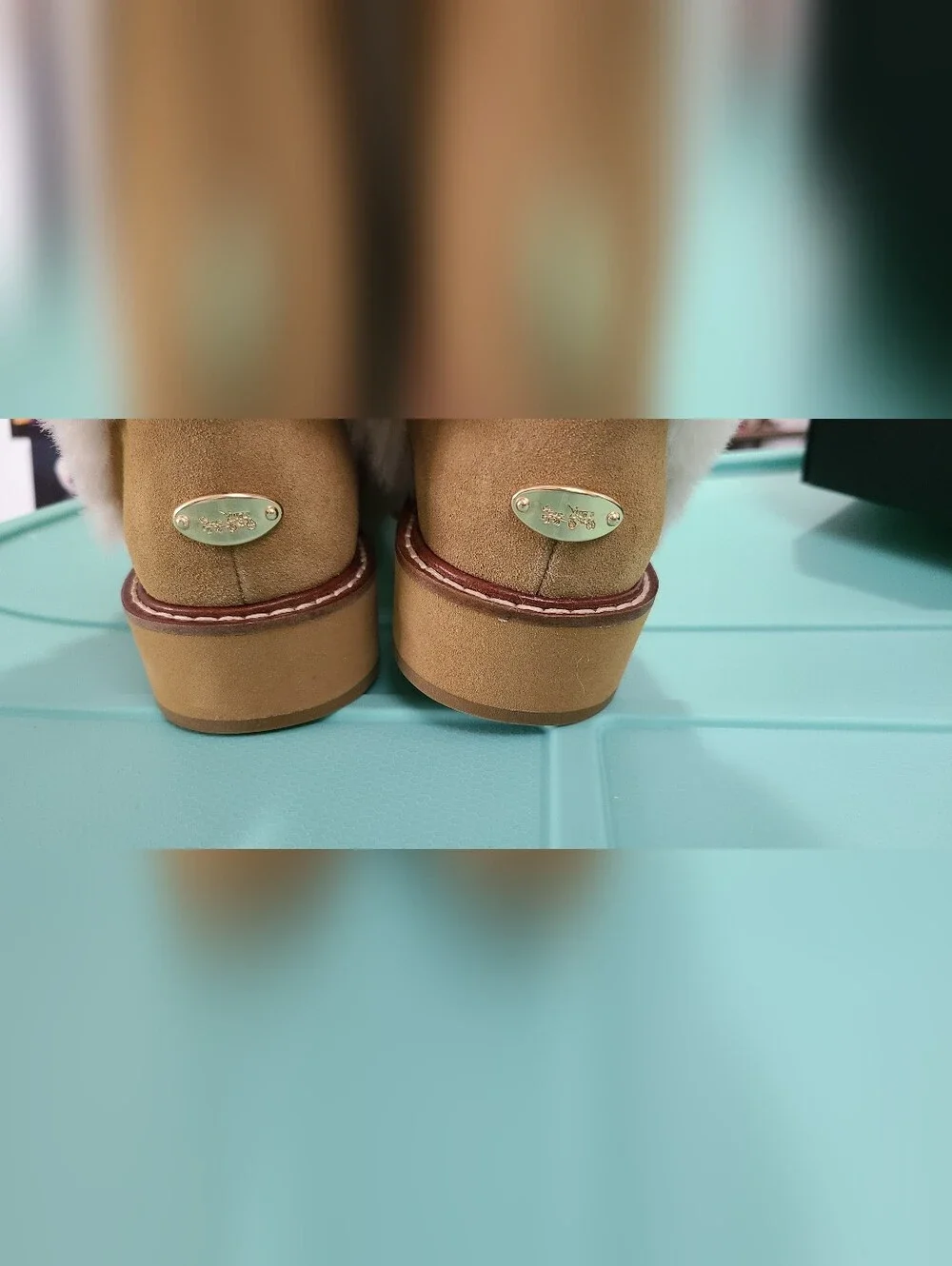 Coach☆ Authentic Izzie Signature Suede & Faux Sherling Fur trim Boots